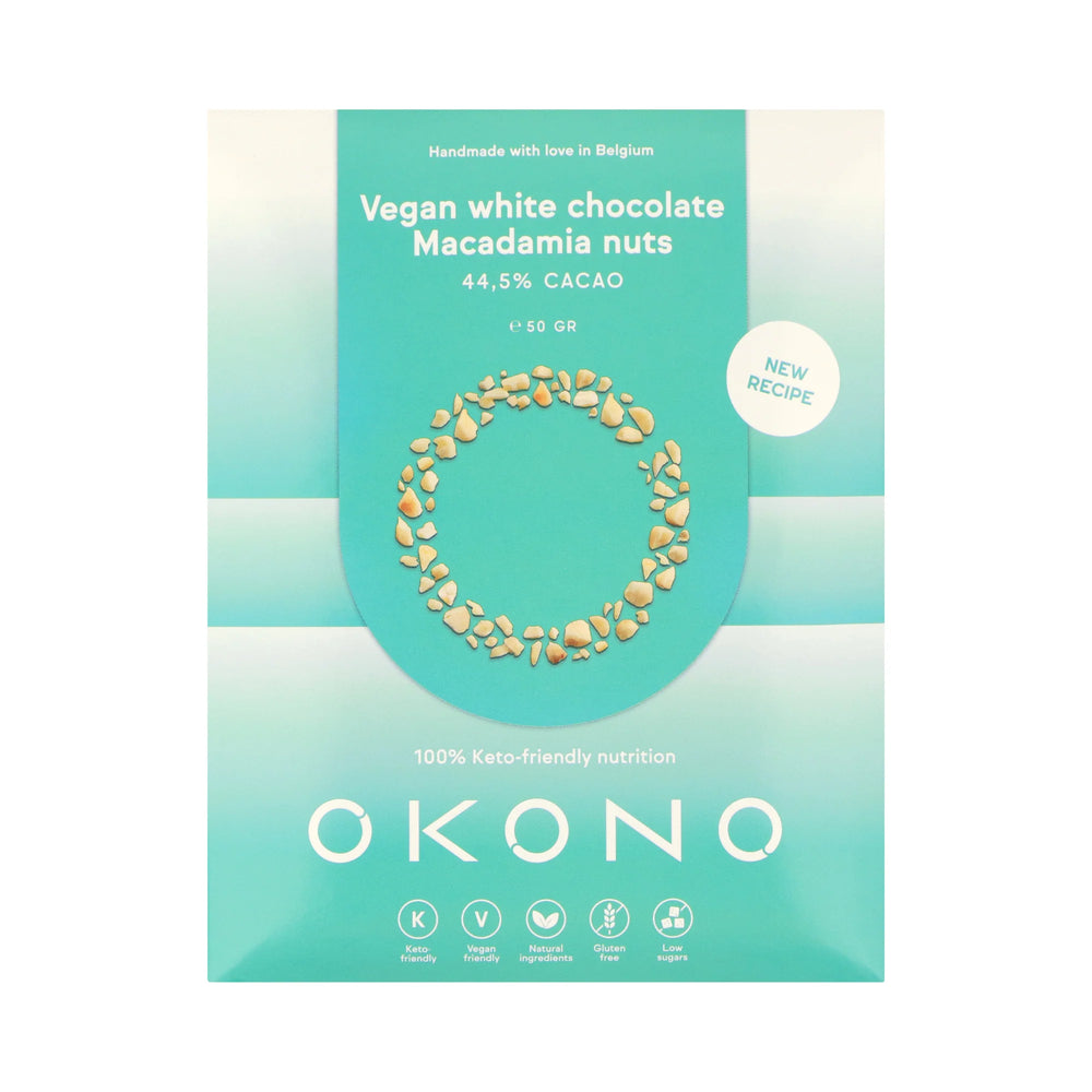 
                  
                    OKONO - Vegansk sukkerfri hvit sjokolade macadamianøtter(50g)
                  
                