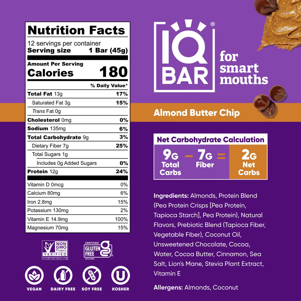 
                  
                    IQBAR - Almond Butter Chip Proteinbar x 12 bars
                  
                