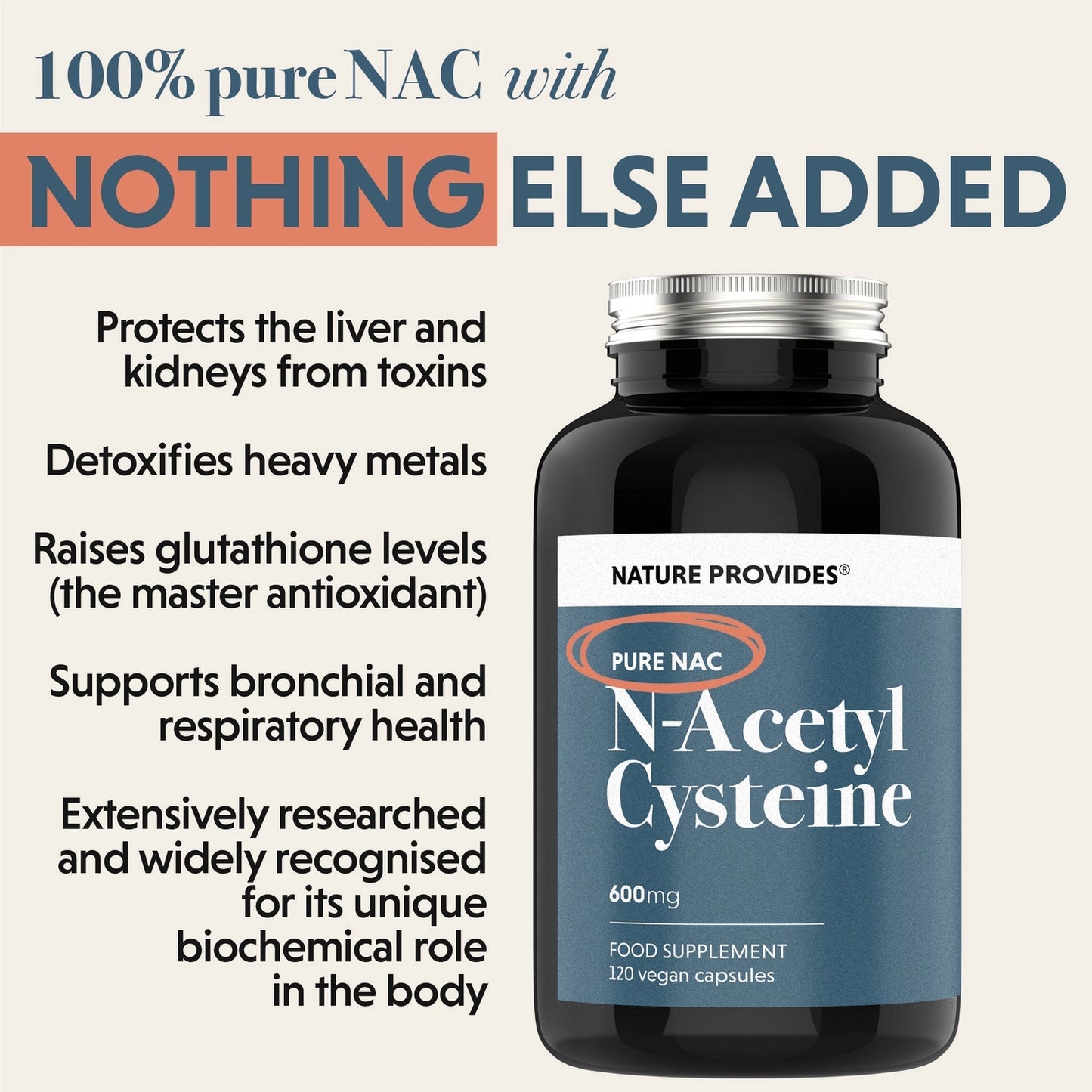 
                  
                    NAC N-Acetyl Cysteine (Free-form and 100% Pure) 120 kaps
                  
                