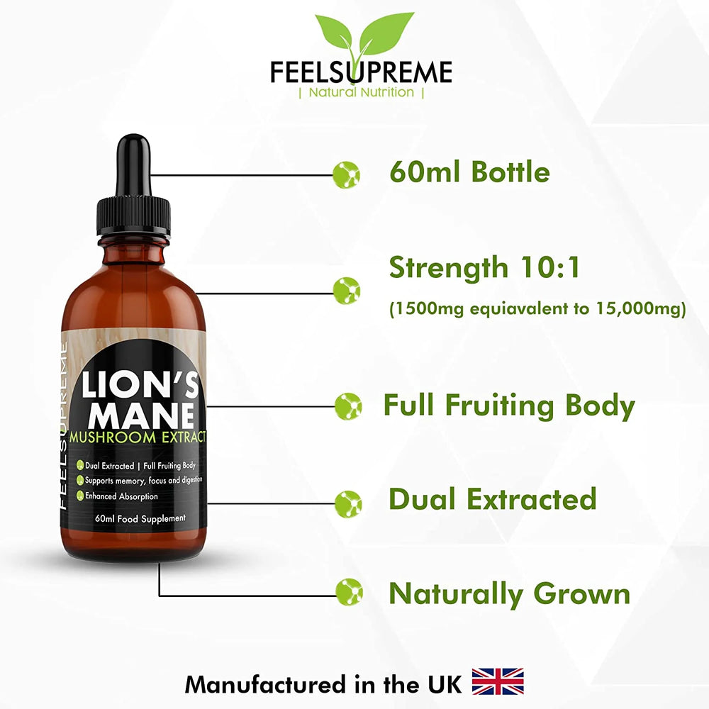 Økologisk Lions Mane Mushroom Tincture | Dual extracted | Dropper