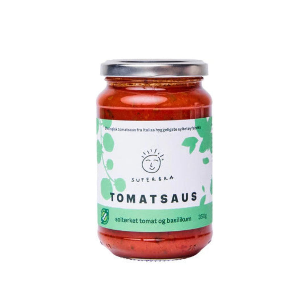 Økologisk Tomatsaus Soltørket tomat og basilikum, 350 g
