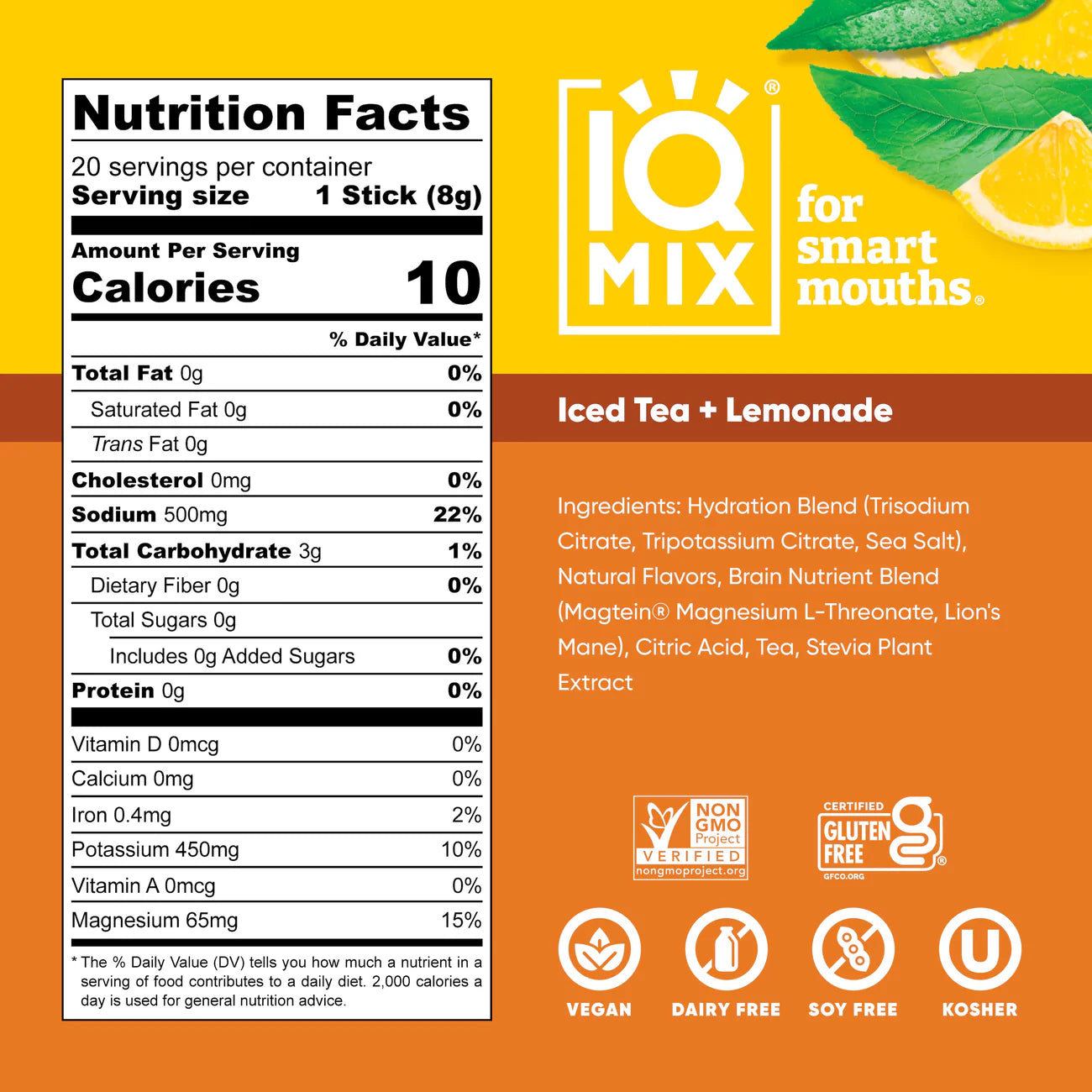 
                  
                    IQMIX elektrolytter - Brain + body hydration- Iced Tea + Lemonade (20 Sticks)
                  
                