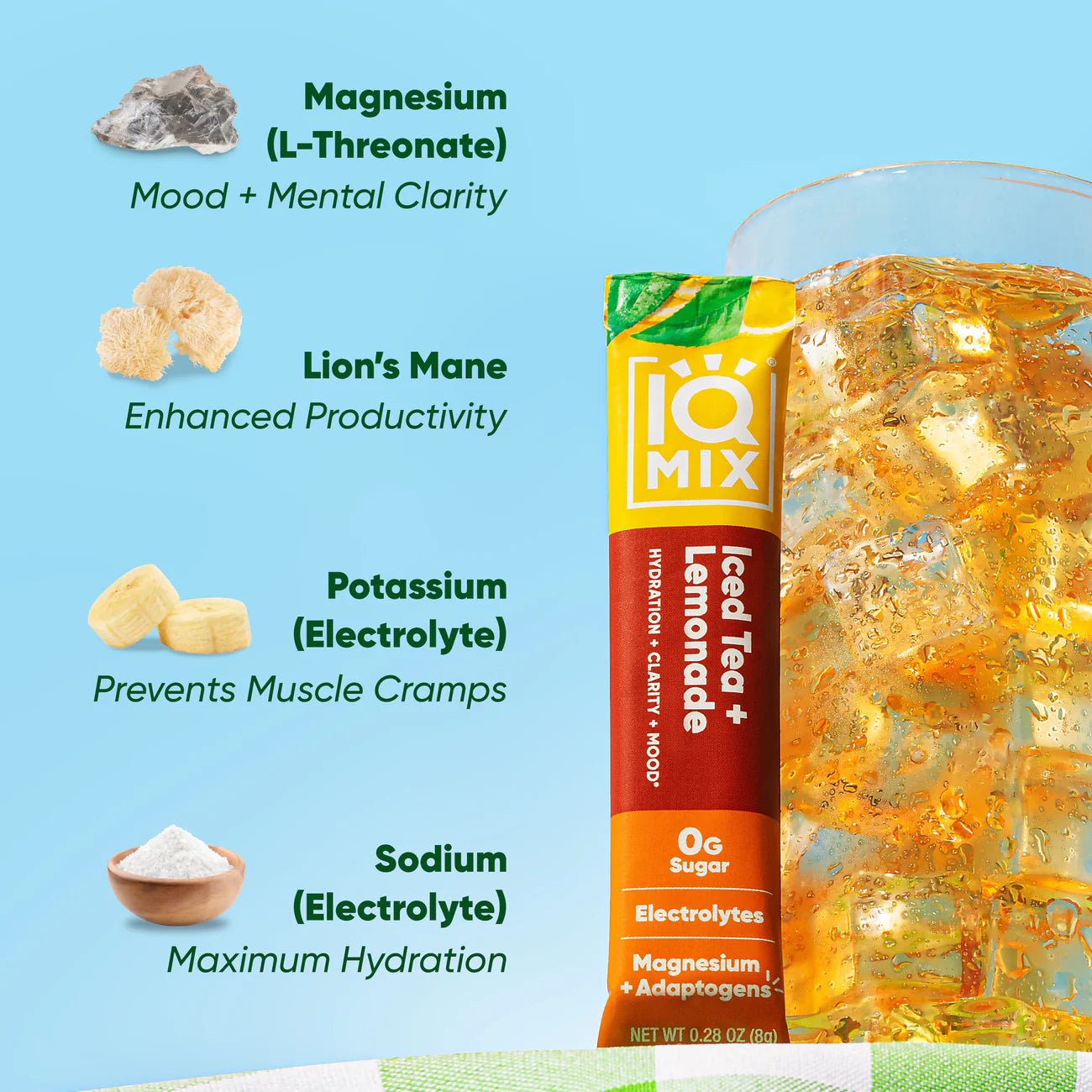
                  
                    IQMIX elektrolytter - Brain + body hydration- Iced Tea + Lemonade (20 Sticks)
                  
                