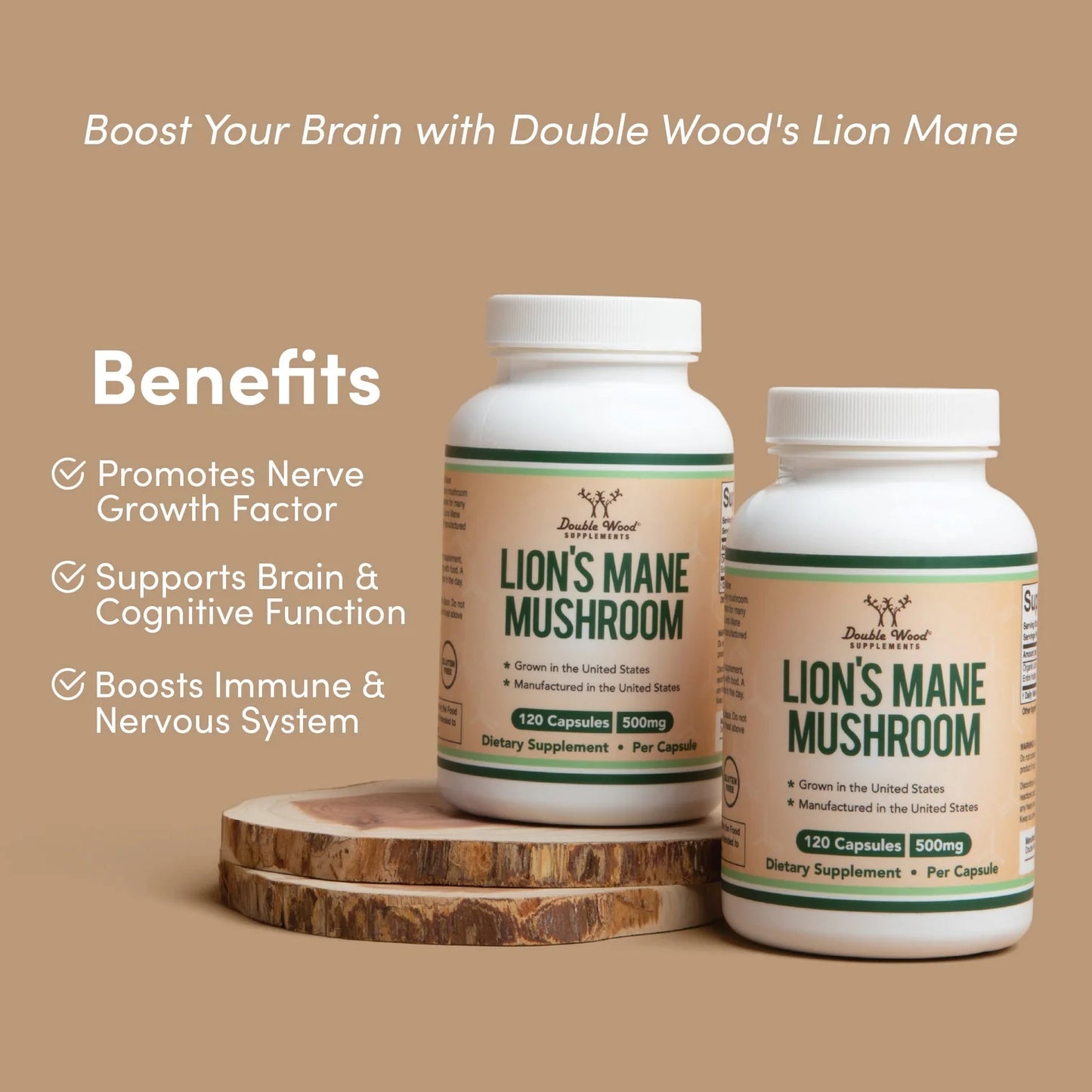 
                  
                    Double Wood - Lion's Mane Mushroom (120kaps) 500mg
                  
                