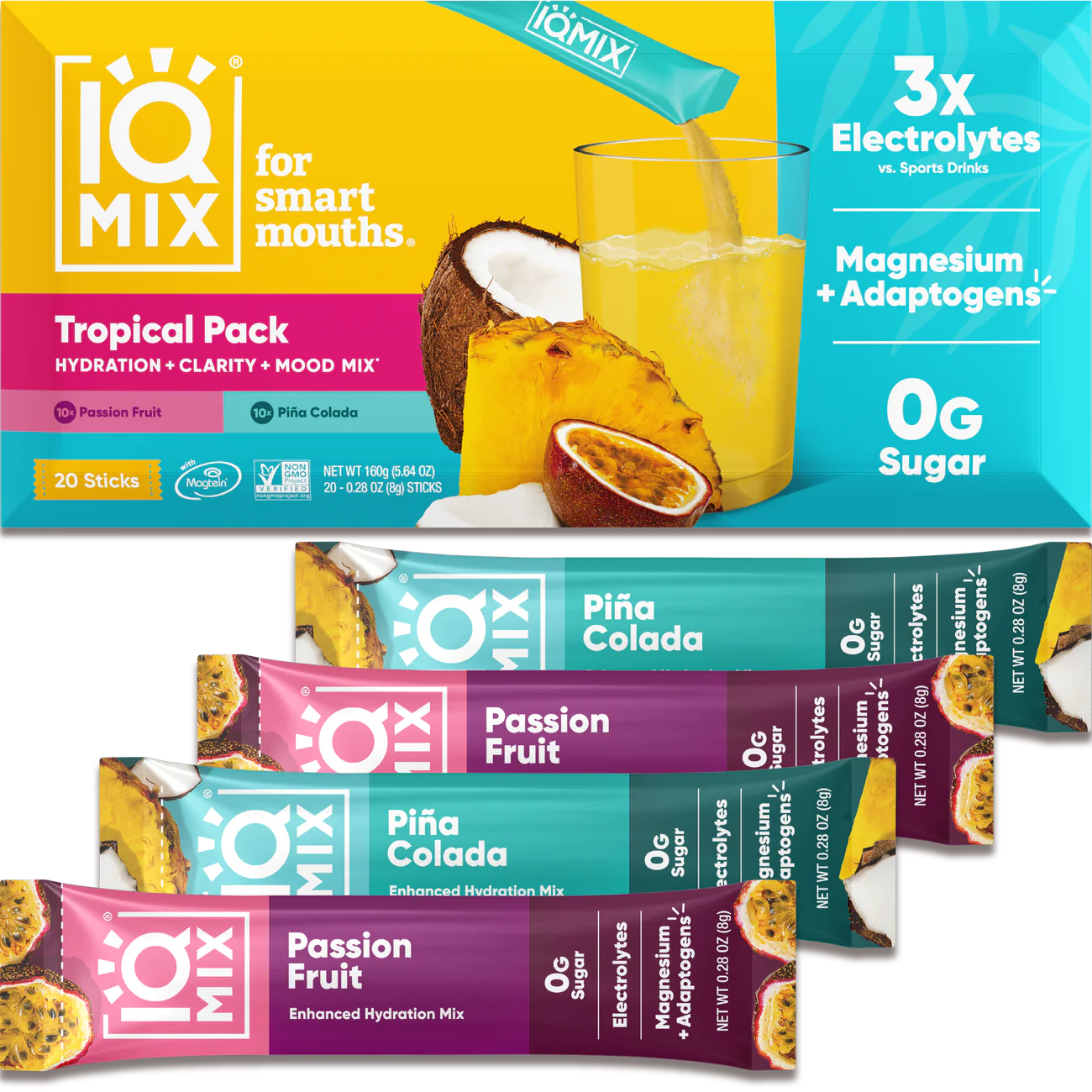 
                  
                    IQMIX elektrolytter - Brain + body hydration mix - Tropical Pack (20 Sticks)
                  
                