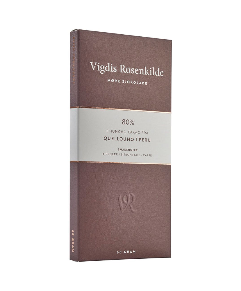 
                  
                    Vigdis Rosenkilde - 80% Quellouno Mørk sjokolade (60g)
                  
                