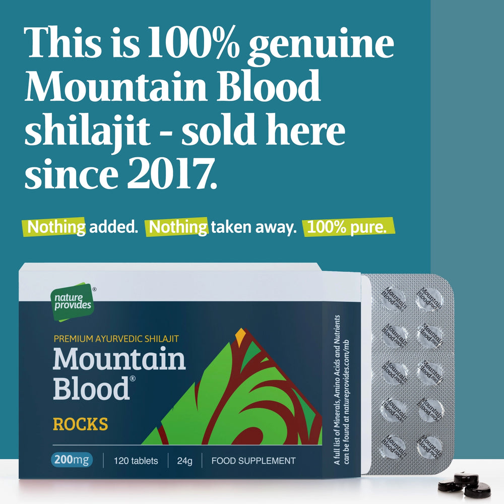 
                  
                    Mountain Blood® Rocks - Premium Ayurvedic Shilajit - 120 X 200mg tabletter
                  
                