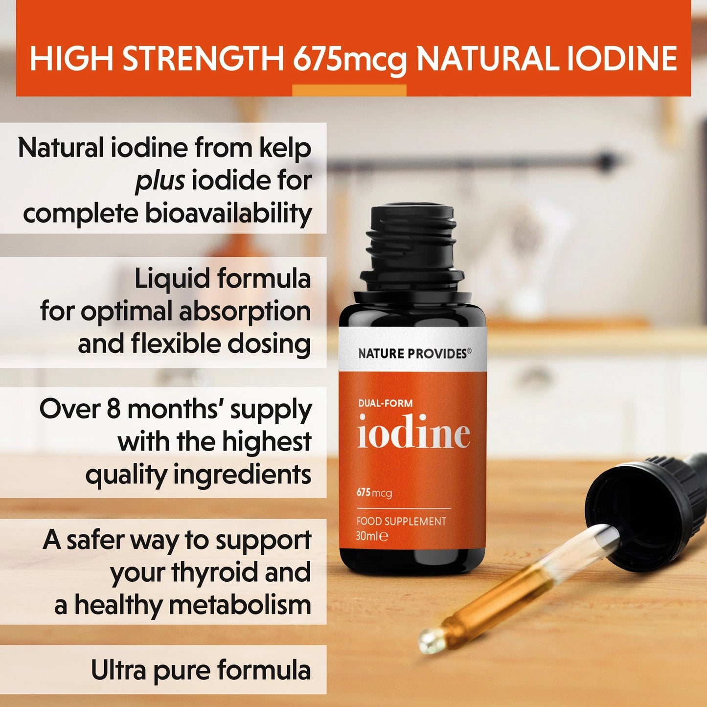 
                  
                    Jod i dobbel form (675 mcg), utvunnet fra naturlig tang (kelp)
                  
                