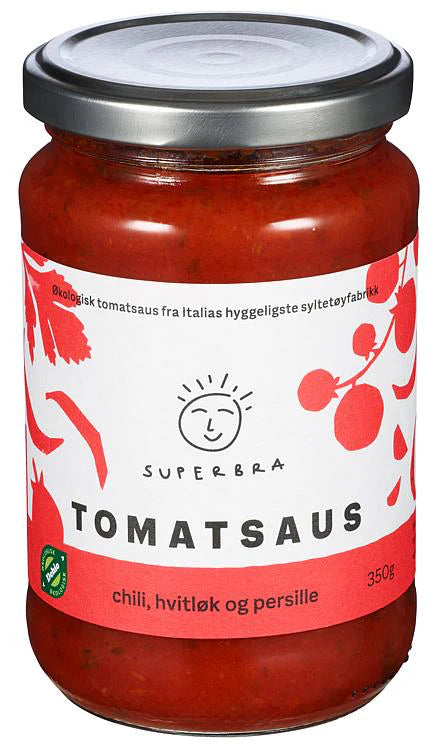 Økologisk Tomatsaus med Chili, hvitløk og persille,  350 g