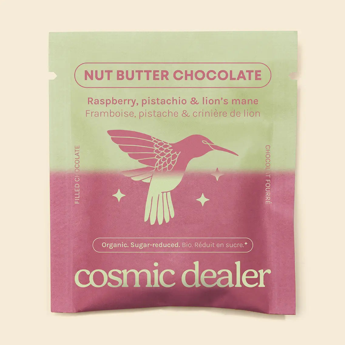 
                  
                    Cosmic Dealer Chakra Chocolate - Double-Layers Nut Butter Chocolates - Raspberry & Pistachios
                  
                